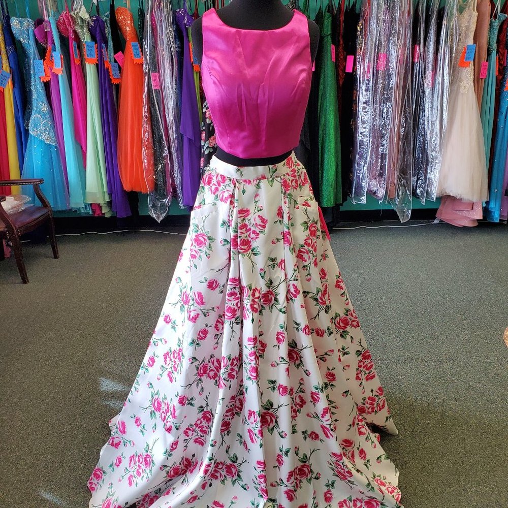 Nox Anabel 8331 Size Large Pink Floral Prom Dress